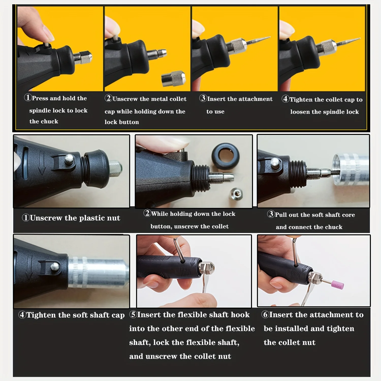 Imagem -05 - Kit de Ferramentas Rotativas com Mandril Multifuncional Ajustes de Velocidade Equipado com Eixo Flexível 25 Pcs 28 Pcs 43 Acessórios 800030000rpm