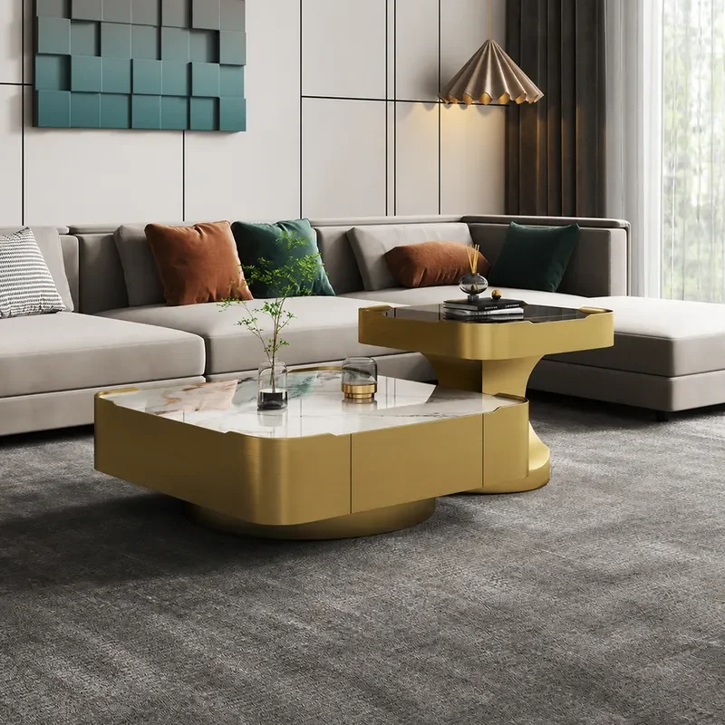 Square Arc Combination Coffee Table Oval Special Shaped Rock Slab Living Room Small Apartment High End Coffee Table Size High