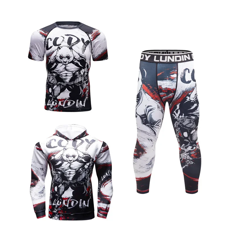 Fitka tepláky běžecký komprese košile kalhot sada fitness MMA BJJ rashguard sport oblek pánská cvičení muay thajské box sportovní oblečení