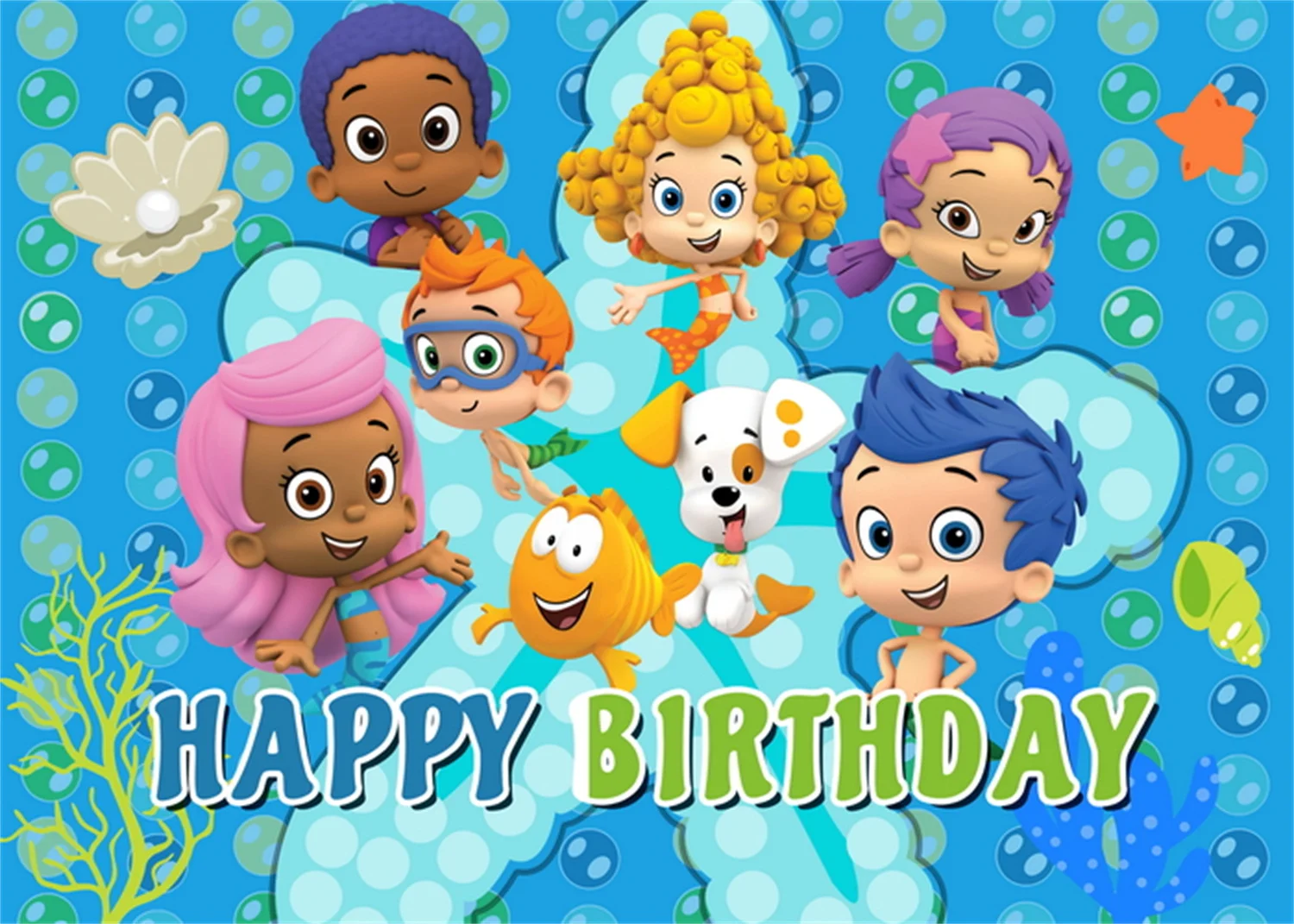 Cartoon Bubble Guppies Theme Children Birthday Backdrop Decoration Baby Shark Seaworld Baby Birthday 1-9 Year Decorations Banner