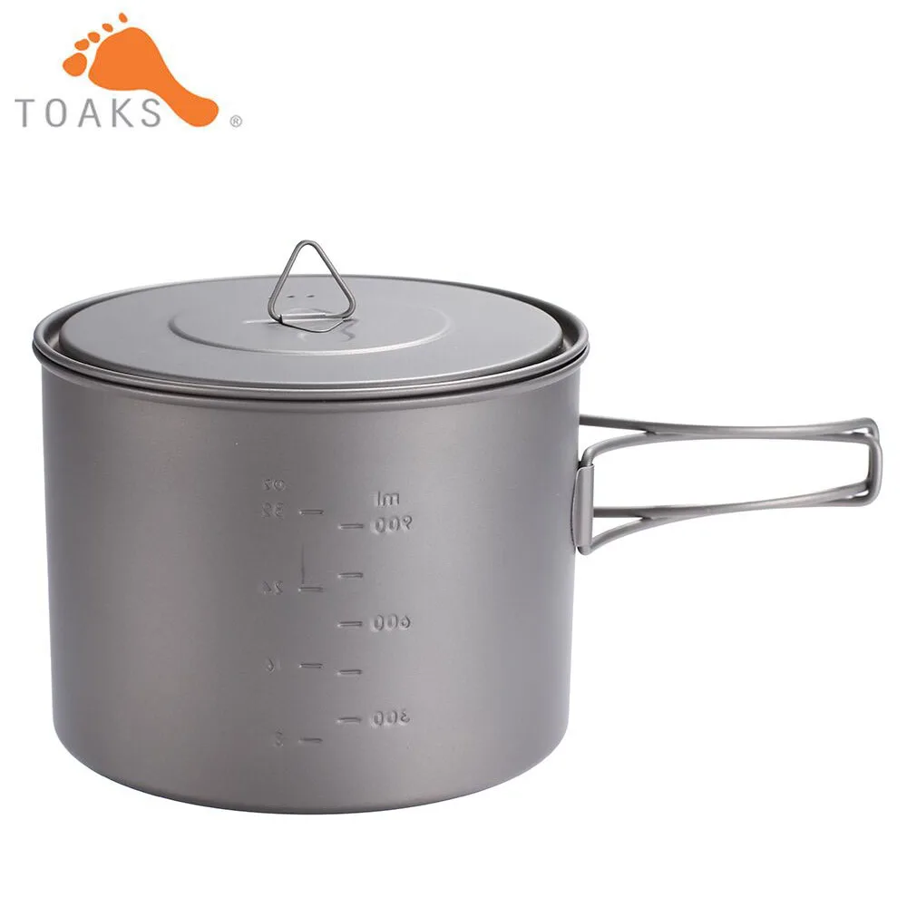 TOAKS Outdoor Titanium Pot With Heat Resistant Folding Handle Tableware Pot 1300ml