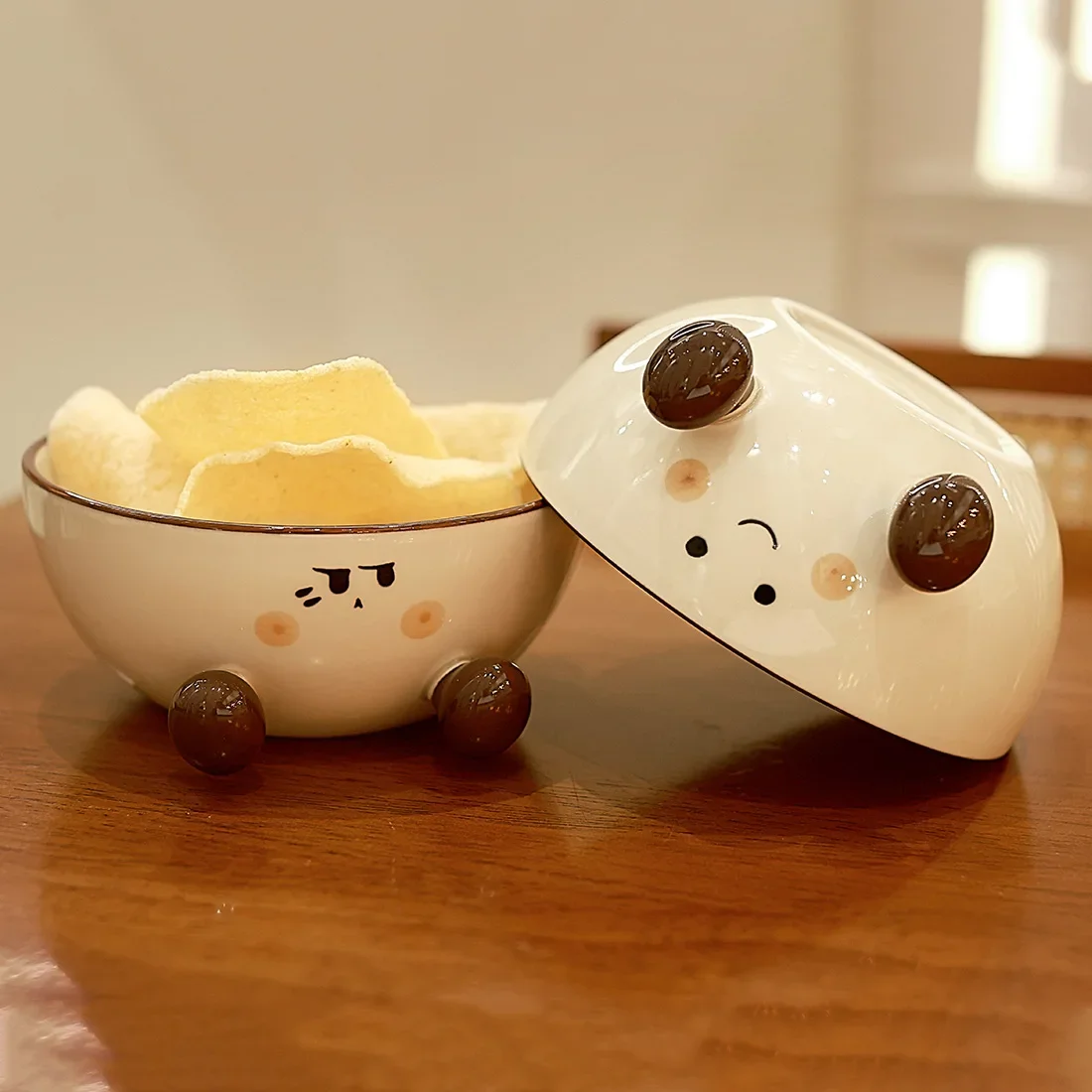 Cute Cartoon Ceramics Lamian Noodles Bowl Relief Three-dimensional Foot Underglaze Colour Soup Bowl Household Kitchen Porcelain