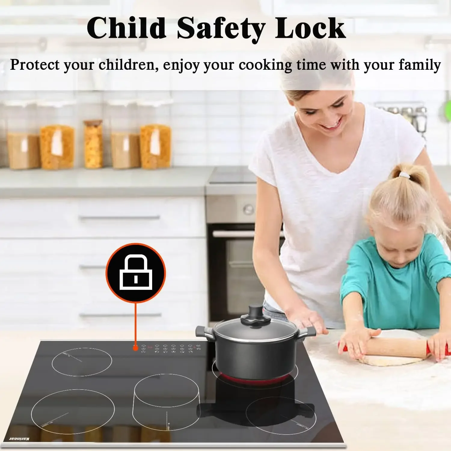 Electric Cooktop 5 Burners Electric Stove Ceramic Cooktop, Drop-in Electric Radiant Cooktop with Front and Back Metal Frame, Chi