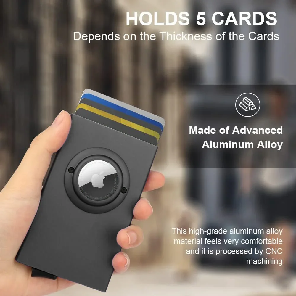 Slim RFID Aluminum Wallet 2026 New Style with Apple Airtag Holder Credit Card Metal Men's Wallet Business Card & Cash Strap