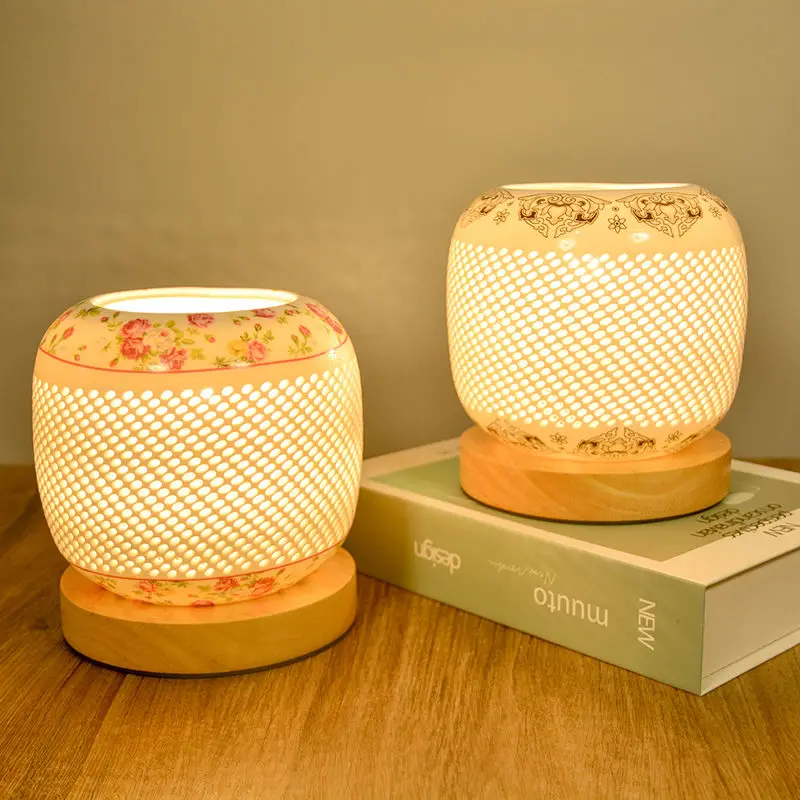 Modern minimalist creative Nordic living room bedroom night light hollow ceramic decorative table lamp