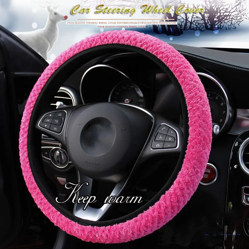 Winter Pearl Velvet Car Steering Wheel Cover Car-styling Protection Anti-Slip Warm Plush Soft Car Steering Wheel Cover