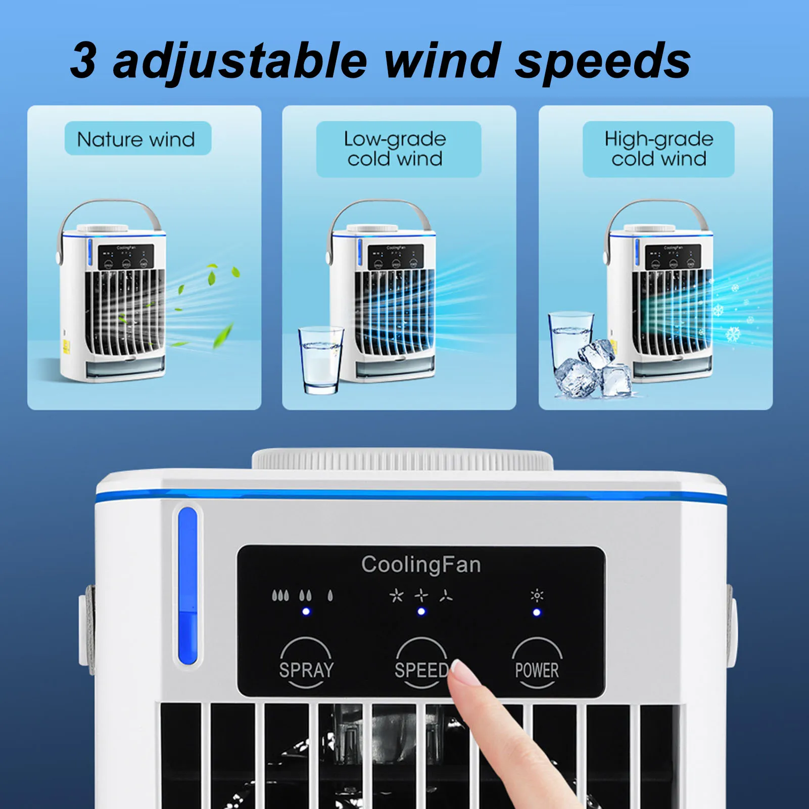 Portable Air Conditioner Personal USB Evaporative Air Cooler Adjustable Wind Speeds Desktop Cooling Fan for Home Camping Office