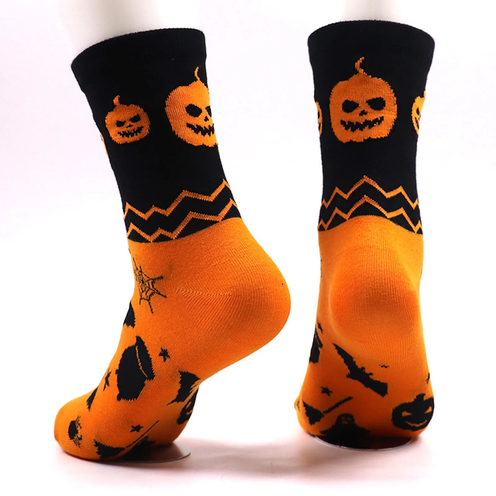 Casual Stockings Halloween Holiday Pumpkin Bat Pattern Printing Crazy Novelty Cotton Soft Comfortable Crew Length Socks