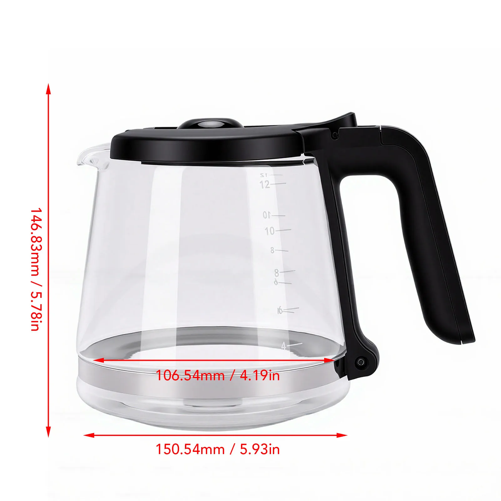 Coffee Pot 1.8L 12 Cup Heat Proof Shatter Proof Glass Coffee Carafe with Open Handle for Coffee Maker Replacement