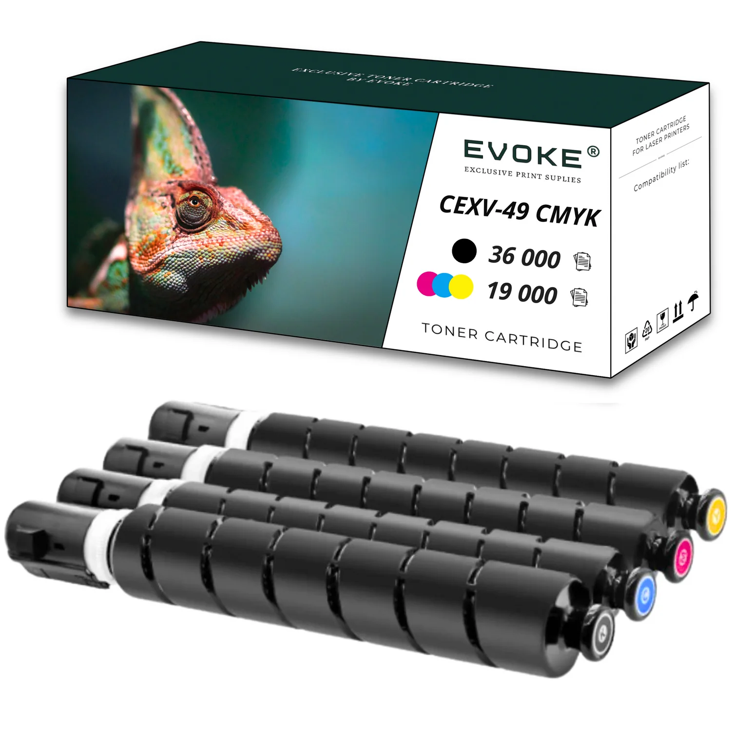 Evoke Compatibele Toner voor Canon C-Exv49 Cexv49 4X Cmyk: Zwart, Cyaan, Magenta, Geel 92999 Pagina's Imagerunner Advance C3020 C3320 C3325I C3330I