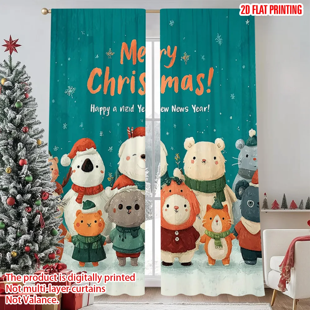 

2pcs 2D flat printing Merry Christmas Popular Window Drapes perfect Christmas Polyester Without Electricity Festive Holiday