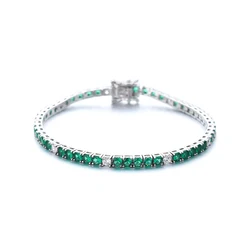 YLMyself 3mm 925 Silver Emerald Green White CZ Rhodium Tennis Bracelet 16-18cm Fine Jewelry