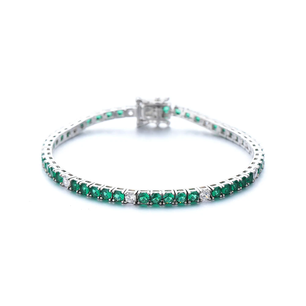 Fine Jewelry 3MM Emerald Green Mix White Cubic Zircon 16/17/18 CM Chain Real Rhodium Plated Tennis Bracelet Silver 925