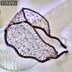 HNYYX Rhinestone Headband Purple Crystal Beaded Wide Hair Accessories Fashion Hair Hoops Sparkling Hair Jewerly for Women A37