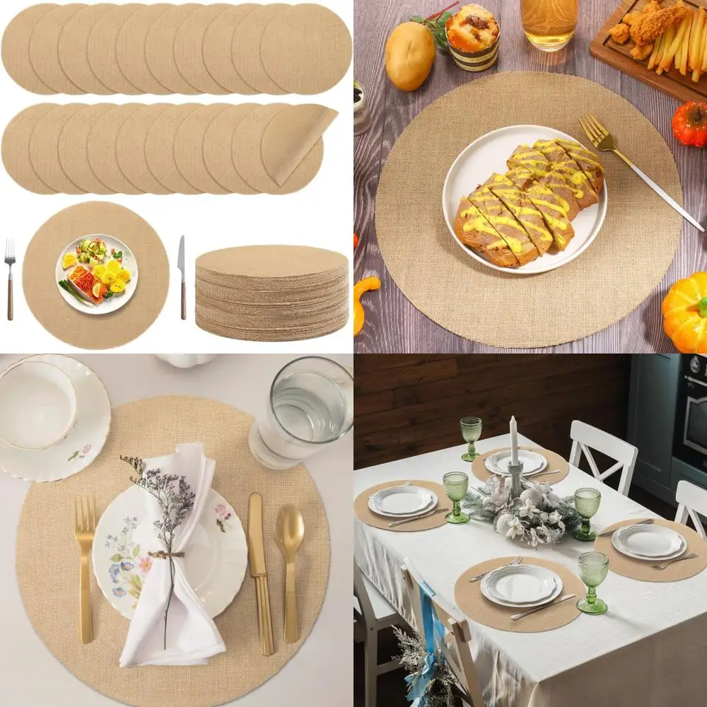 

Round Jute Placemats 15 Inch, 50 Pack, Reusable Natural Brown Burlap Table Mats, Rustic Circle Table Decor Bulk