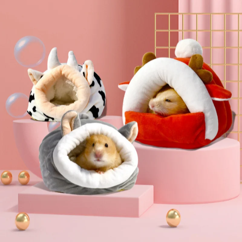 

Hamster Nest Cute House Winter Soft Warm Bed Non-slip Hamster Sleeping Nest Small Animals Bedding House For Dwarf Hamsters