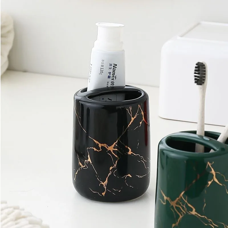 NEW Toothpaste Toothbrush Holder Marbling Ceramics Bathroom Toothbrush Cup Multifunction Toothbrush Barrel Bathroom Supplies