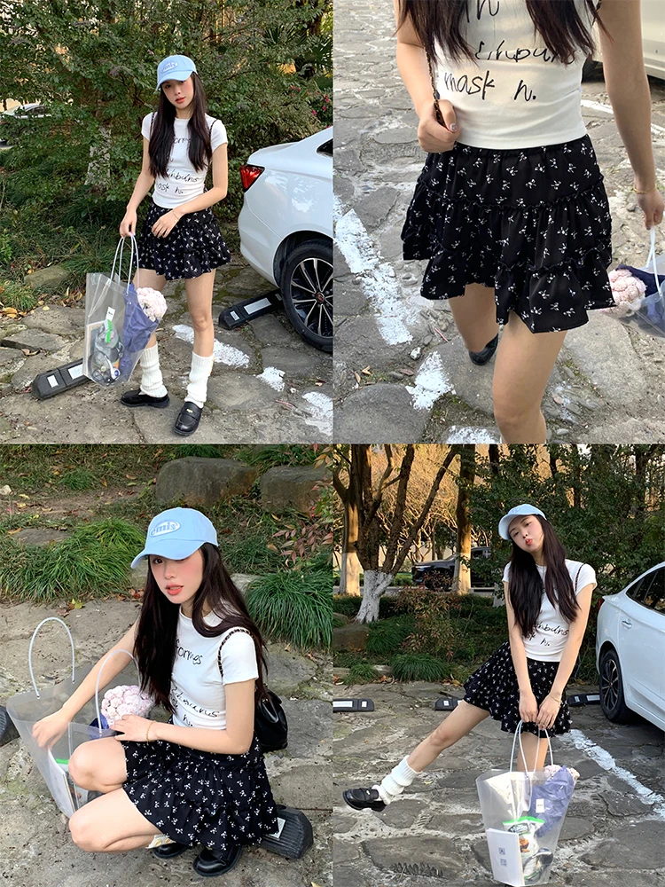 

Юбка NIDEBLA в корейском стиле с цветочным принтом, плиссированная, для милых девушек-подростков, короткая, А-силуэт, с высокой талией, из полиэфирного волокна