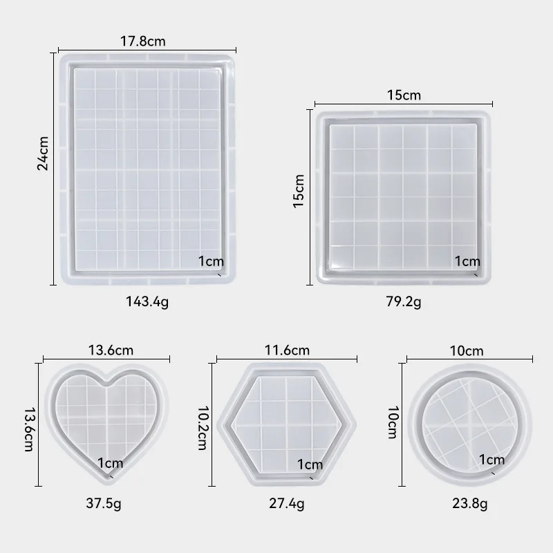 Epoxy Resin Making Mold Rectangular Square Love Round Hexagonal Chessboard Checkerboard Tray Mould  Silicone Molds for Cement