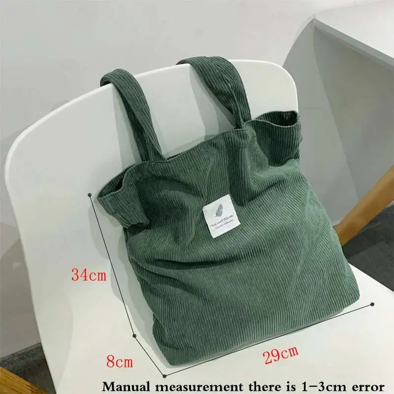 Corduroy Handbags For Women Shoulder Bags Female Soft Environmental Storage Reusable Girls Small And Large Shopper Totes Bag