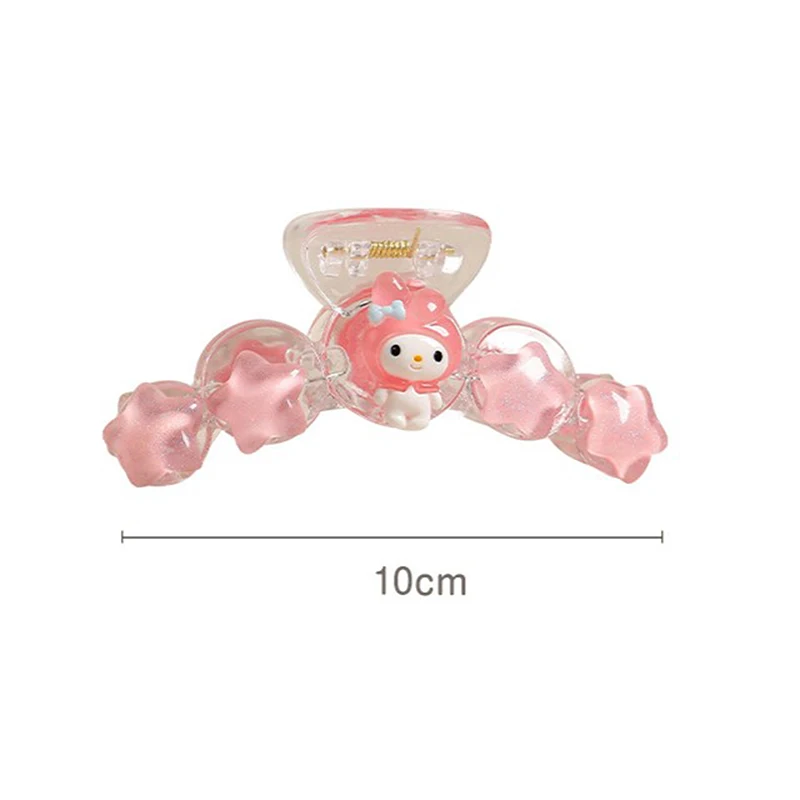 Pinza para el pelo Kawaii Melody Kuromi, Clip de tiburón de dibujos animados transparente con Flash fino, horquillas de cola de caballo con forma de corazón para niña, accesorios para el cabello de Anime