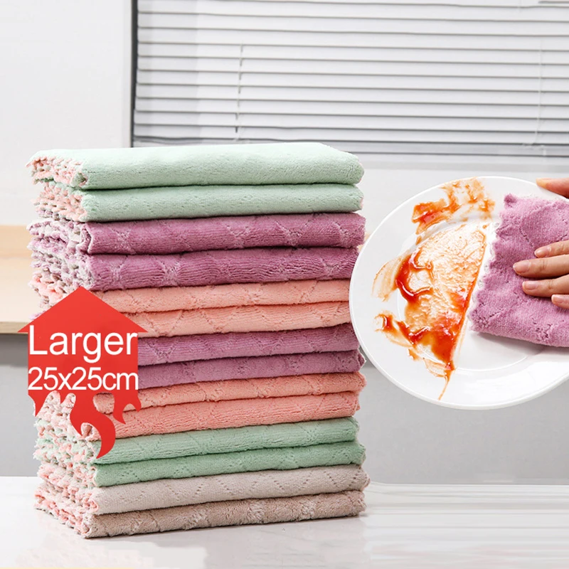 Microfiber Kitchen Cleaing Cloth Super Absorbent Dish Towels Fast Drying Home Wiping Rags Coral Fleece Washcloths Scouring Pad