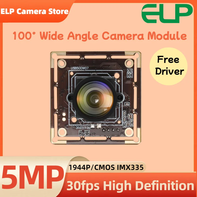 

ELP 5MP USB-модуль камеры IMX 335 Датчик USB2.0 Высокоскоростная мини-USB веб-камера 1944P FOV100 ° Камера без искажений для ПК, Windows