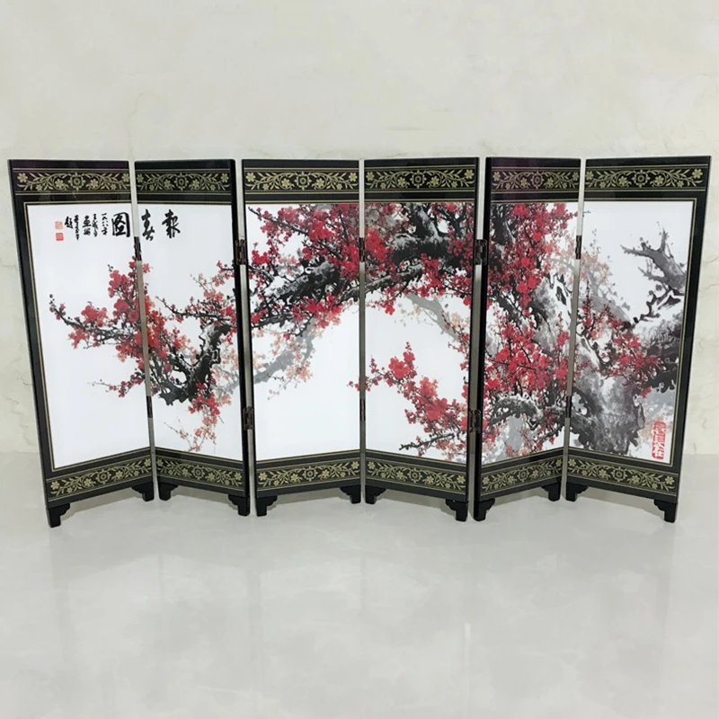 Home Decoration Office Present Commemorative Spring Room Screen Divider Wood Folding Partition Business 6-Panel