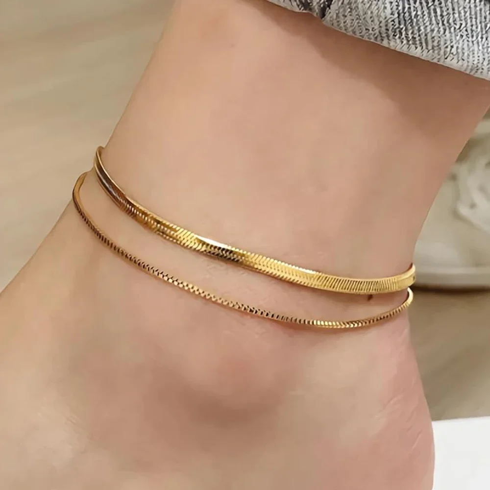 Good Quality Women's High-end Stainless Steel Anklets Box Chain Clip Bead Chain Fashion Women's Jewelry  Trend Gifts Wholesale