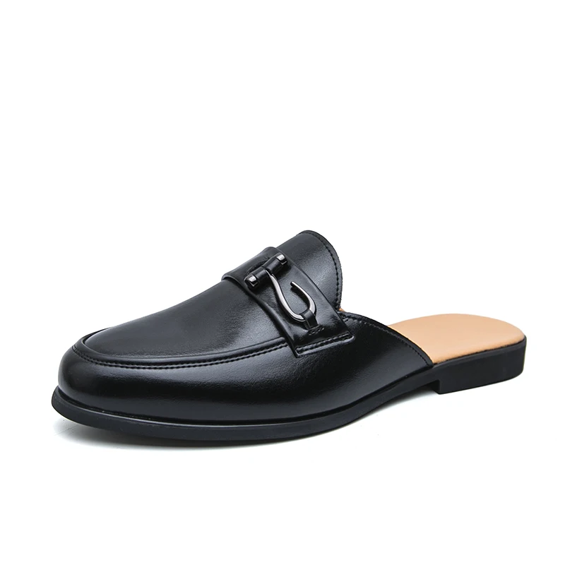 Mules Men Backless Casual Shoes Designer Leather Male Summer Plus Size 46 Breathable Slides Sandals Open Back Low-heel Slippers