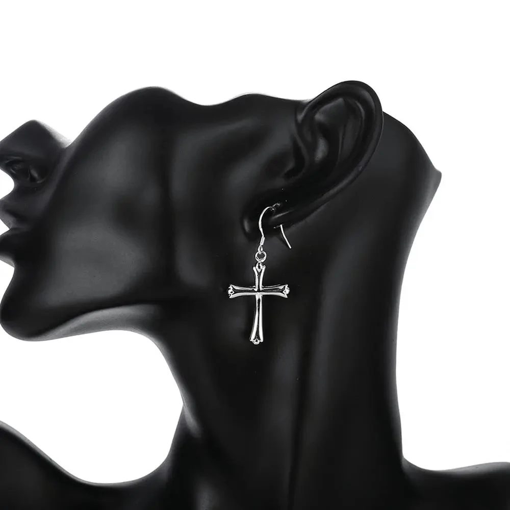 نقية 925 فضة الصليب أقراط للنساء ، عالية الجودة ، العصرية موضة مجوهرات ، الزفاف الاتجاه ، هدايا عيد الميلاد #4