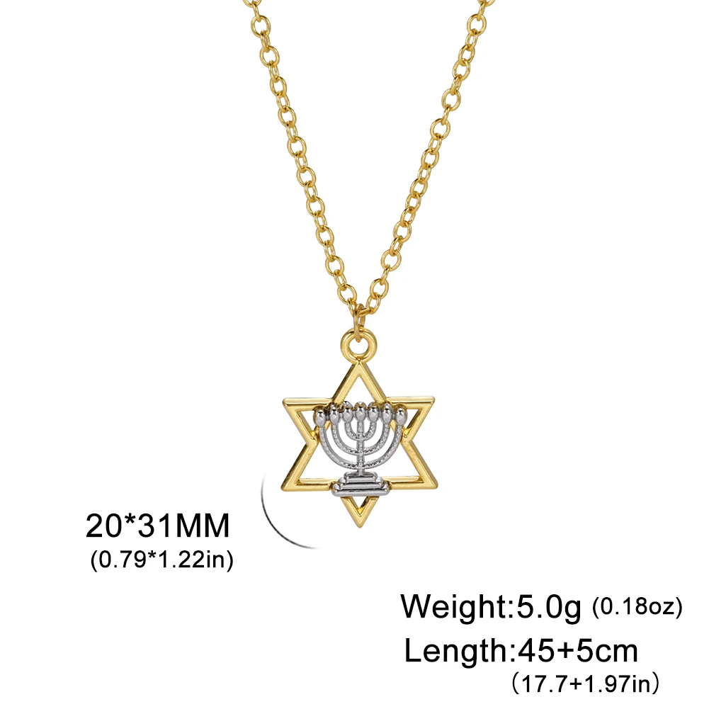 LIKGREAT Star Of David Menorah Candles Necklace Hebrew Jewish Jewelry Israel Faith Lamp Hanukkah Pendant Necklace Amulet Gift