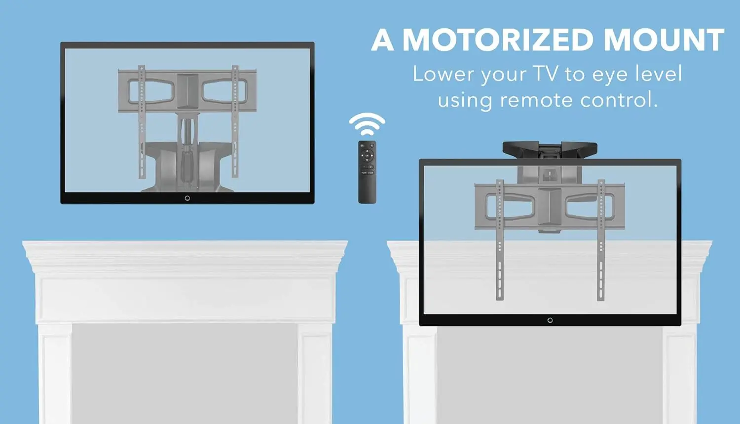 Motorized Fireplace TV Wall Mount | Remote Control Electric Pull Down Mantel Mounting Bracket, Up to 77 Lbs Weight Capacity