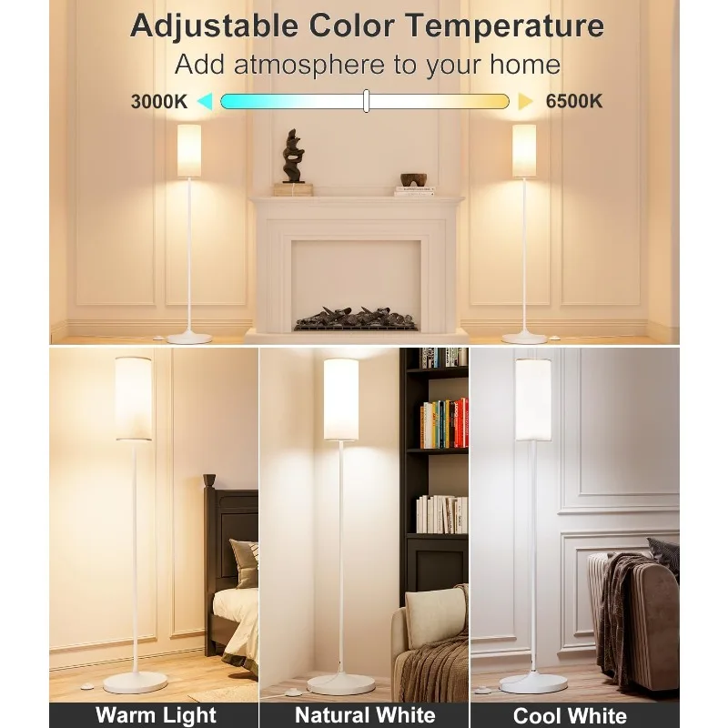 LED Floor Lamp for Living Room, Dimmable Standing Lamps with Foot Switch,Remote Custom Color Temperature Pole Lamp 6