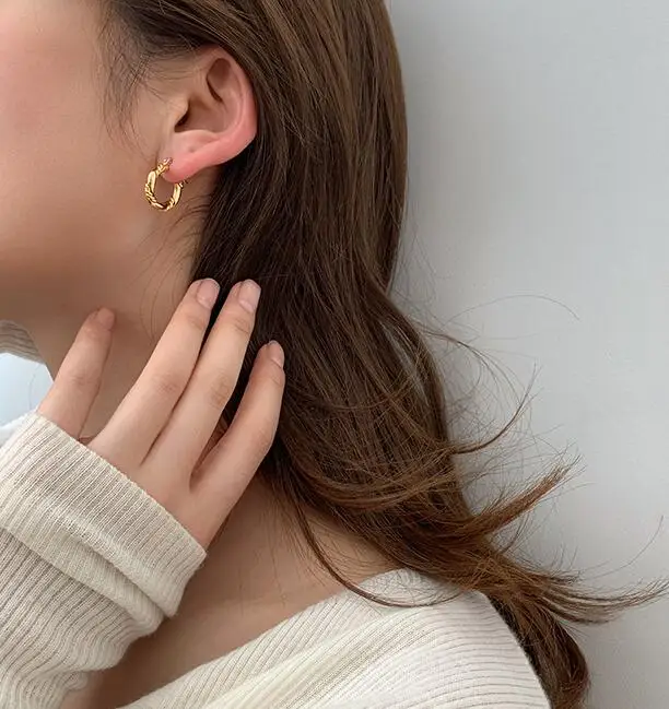 Titanium With 18k Gold Braid Earrings Women Jewelry Party T Show Gown Punk Gothic Top Runway Rare Korean Japan Trendy INS 4
