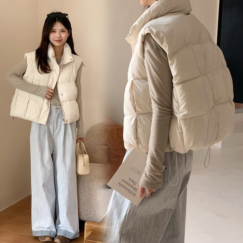 

New Stand-up Collar Puffs Cotton Padded Vest Autumn Women's Loose Korean Students Bread Clothes Jacket Coat Tide JJ276
