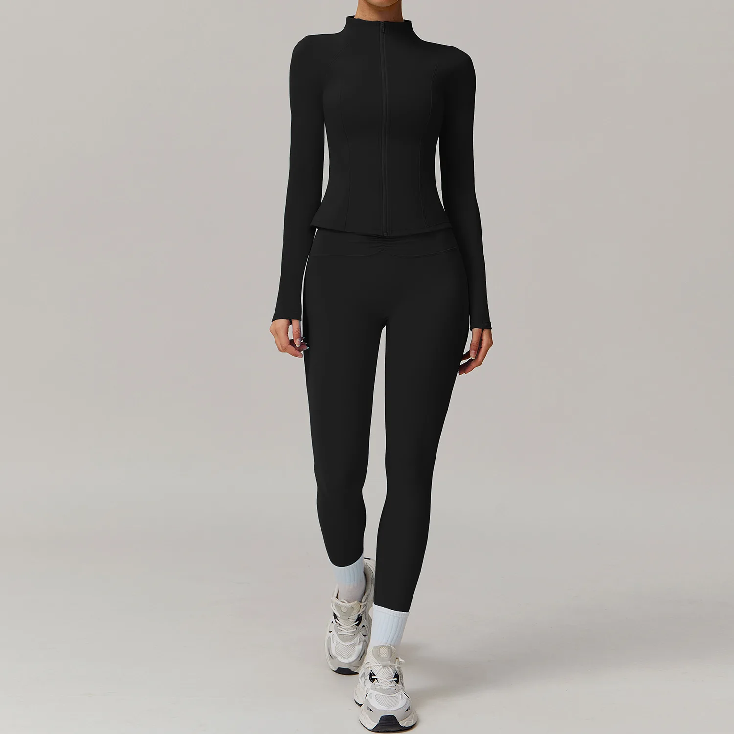 2PCS Yoga Suit Women Gym Set Long Sleeve Zipper Sport Set Women Tracksuit Running Push Up Workout Sportswear Female Sports Shirt image 3