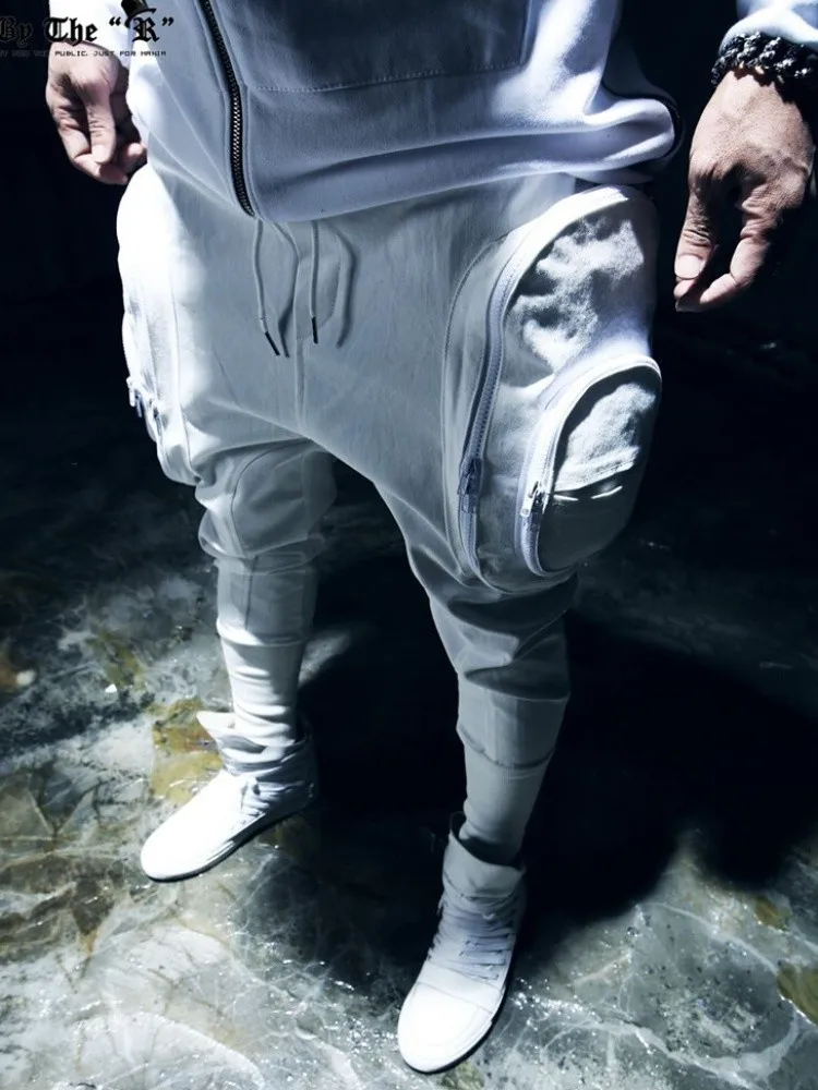 Spring New Men\'s Fashion Hip-hop Pants Large Hanging Crotch Pants Low-rise Male Harem Pencil Pants Slim Big Pockets Trousers