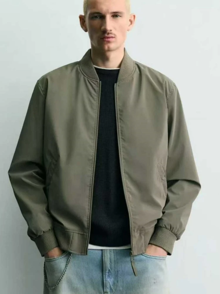 Spring New Arrival Men's Jacket Simple Casual Lightweight Tech Fabric Pilot Coat Trendy Standard Fit Long Sleeve Zipper Closure