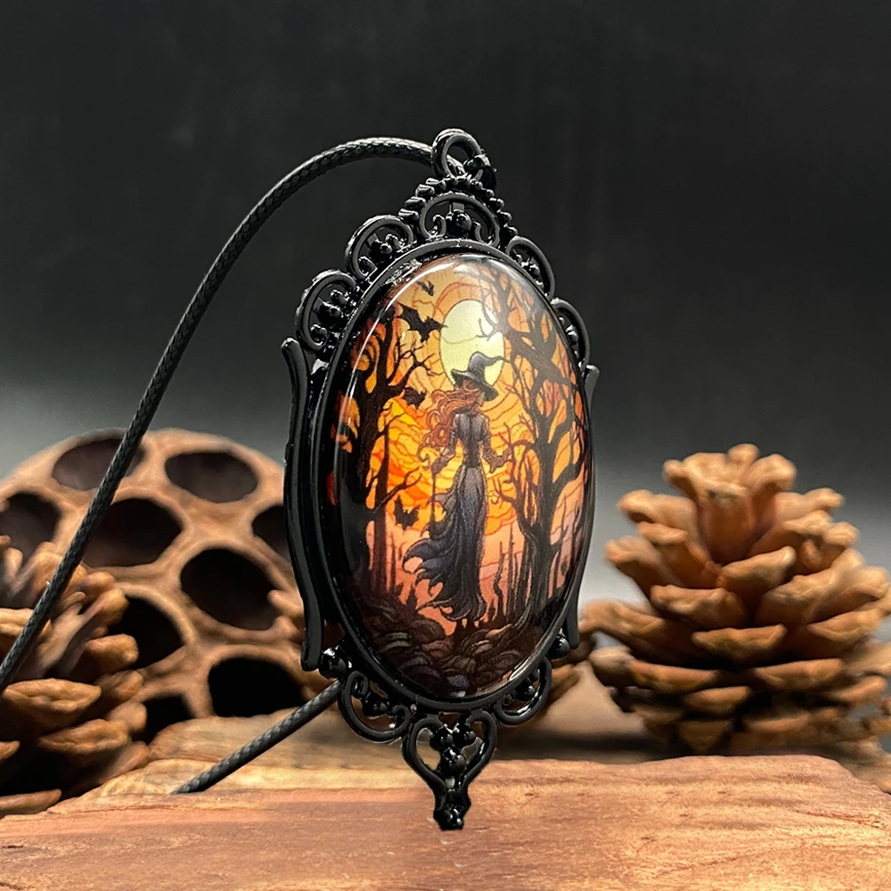 خمر القوطية الغراب الساحرة قلادة للرجال والنساء هالوين الظلام قلادة الشرير فن الديكور المجوهرات