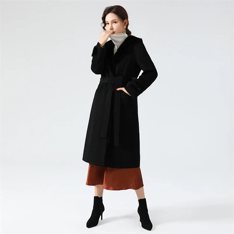 Women Winter Real Mink Fur Parka Coat Jacket 2020 New Female Mink Fur Hood Long Trench Coats Jackets Z20179