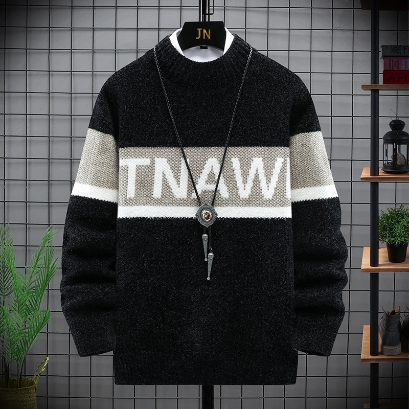 

Loose Fit Thiened f High Collar Knitted Sweater for Teens Autumn Winter Men's Faionable Boting Top Polyester Fiber