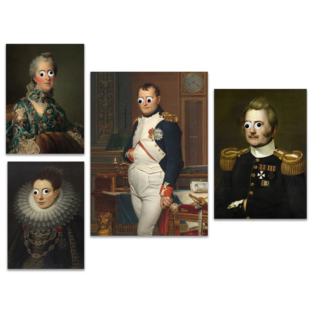 

Vintage Altered Art Portrait, Jacques-Louis David, Napoleon Portrait, Funny Eyes Victorian Painting Wall Art Decor Poster