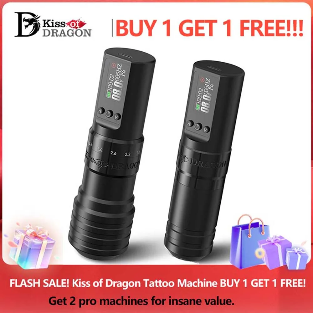 

Kiss of Dragon Wireless Tattoo Machine Rotary Tattoo Pen Adjustable 2.0-4.2mm Stroke 1600mAh Battery For Tattoo Artists