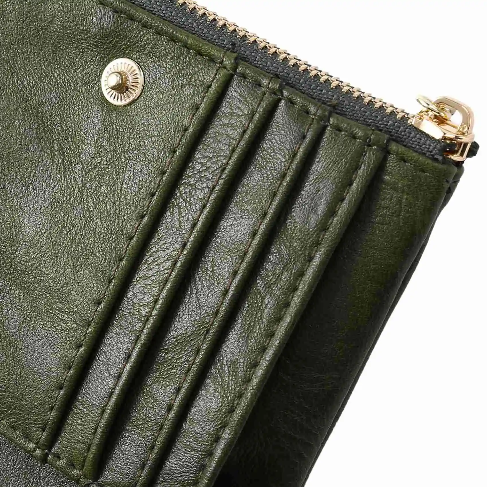 Learned- 2X Women's Short Wallet Bifold Retro Multifunction Coin Purse with Zip and Kiss Lock Green