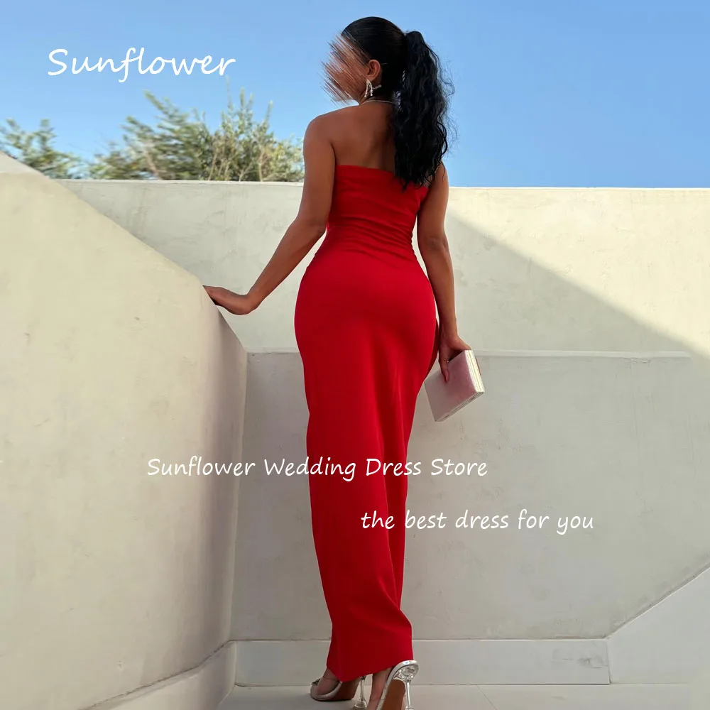 Sunflower Simple Red Sweetheart 3D Flowers Crepe Mermaid Prom dress 2024 Slim Backless Ankle-Length Formal Evening Dress