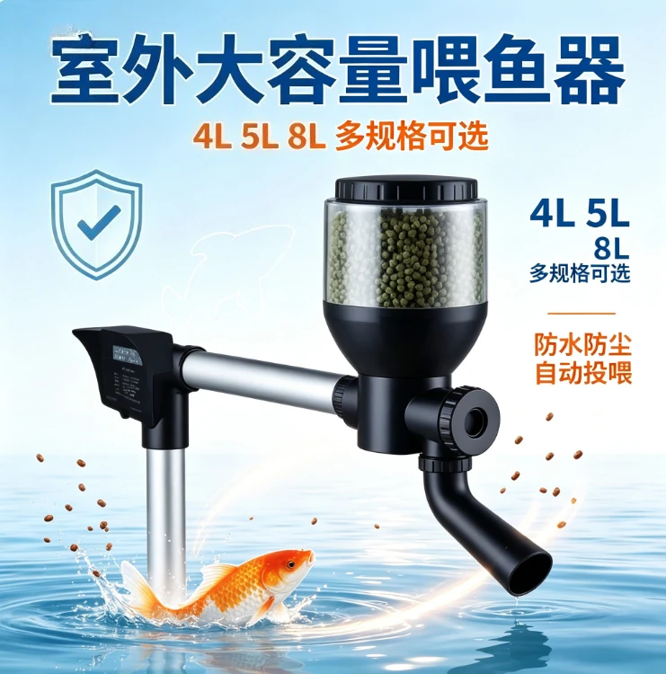 5L Automatic Fish Feeder Large Capacity Programmable Timer Pond Koi Feeder Moisture Proof Vacation Dispenser Outdoor Feeding Kit
