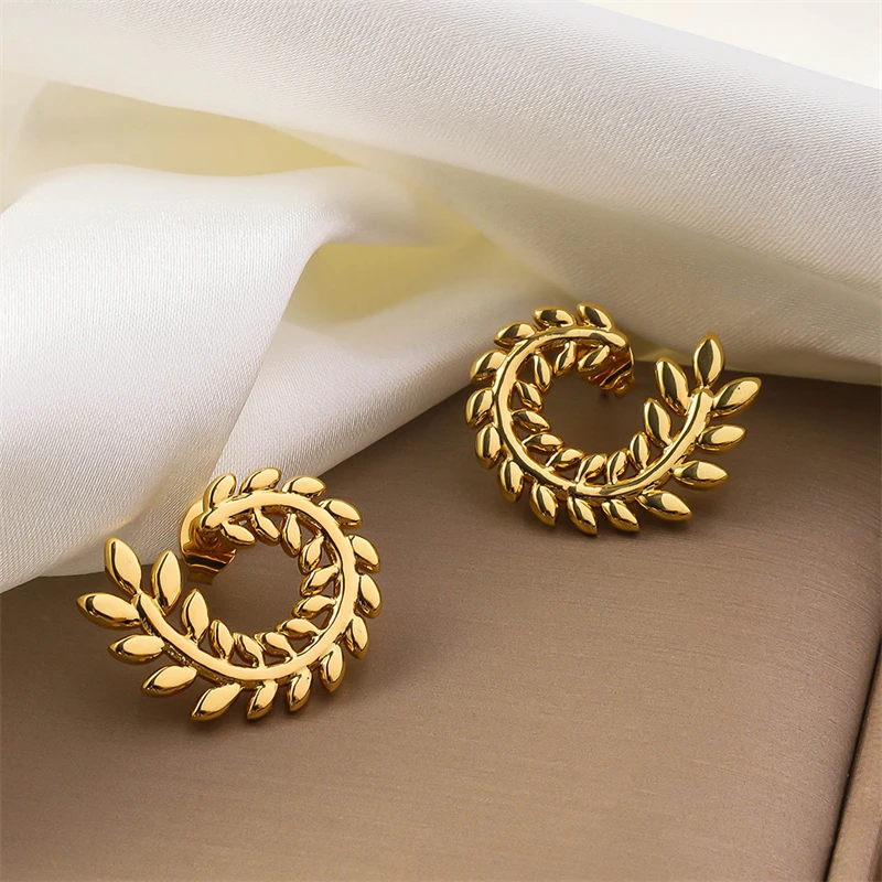 316L Stainless Steel New Fashion Fine Jewelry Concise Spiral C-Shaped Ear Of Wheat Leaves Tender Branches Stud Earring For Women