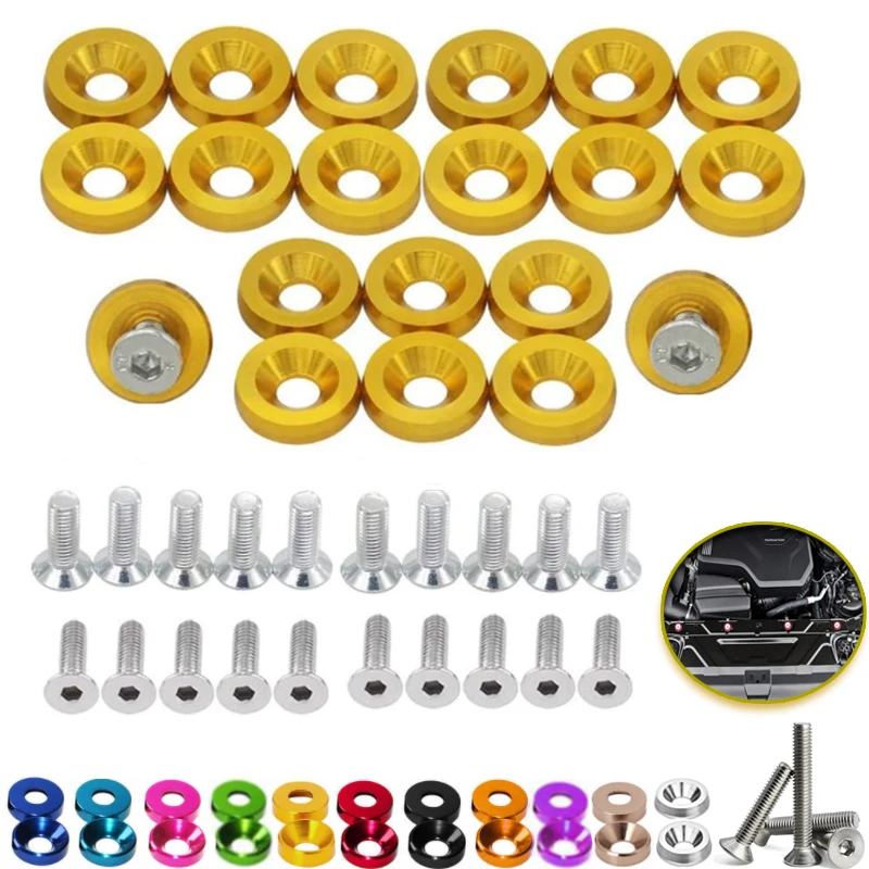 10PCS M6 Aluminum Bumper Fender Washer Bolt Bumper Washer Bolt Engine Bay M6 Screw Dress Up Kit