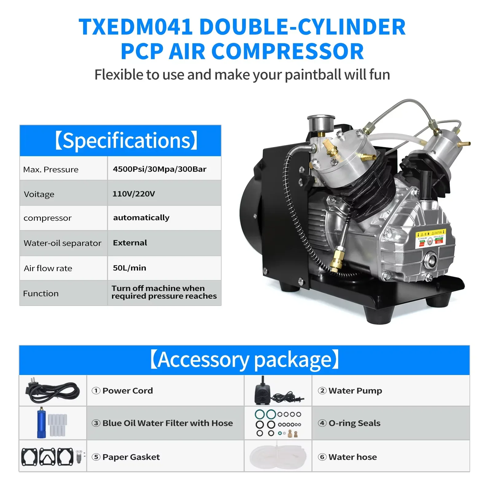 لخزان الغوص TXEDM041 4500Psi ضاغط هواء PCP عالي الضغط مع مروحة مدمجة ذات اسطوانة مزدوجة هوائية #2